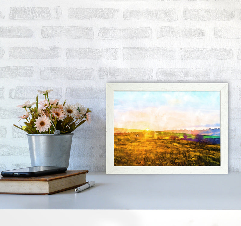 Dartmoor Sunset Art Print by Proper Job Studio A4 Oak Frame