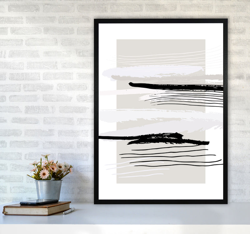 Abstracts Pennellate Linee Grey White Black By Planeta444 A1 White Frame