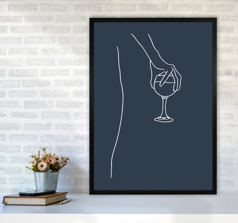 Hand Holding Wine Glass Navy Kitchen Art Print By Planeta444 A1 White Frame