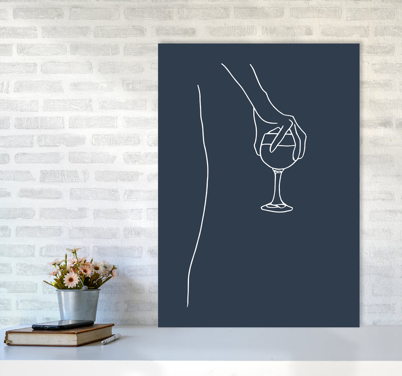 Hand Holding Wine Glass Navy Kitchen Art Print By Planeta444 A1 Black Frame