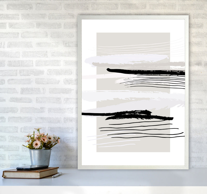 Abstracts Pennellate Linee Grey White Black By Planeta444 A1 Oak Frame