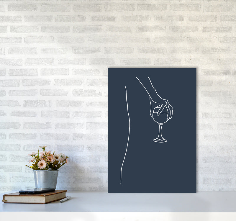Hand Holding Wine Glass Navy Kitchen Art Print By Planeta444 A2 Black Frame