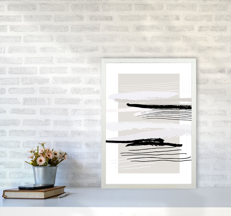 Abstracts Pennellate Linee Grey White Black By Planeta444 A2 Oak Frame
