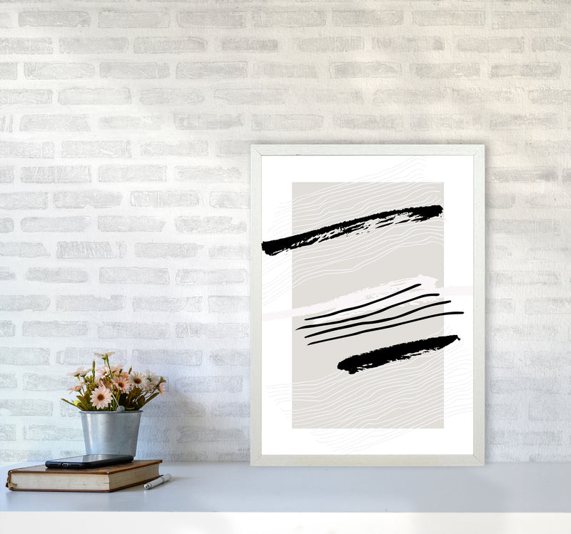 Abstracts Pennellate Linee Grey White Black2 By Planeta444 A2 Oak Frame