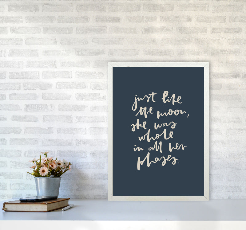 Just Like The Moon Lettering Navy By Planeta444 A2 Oak Frame