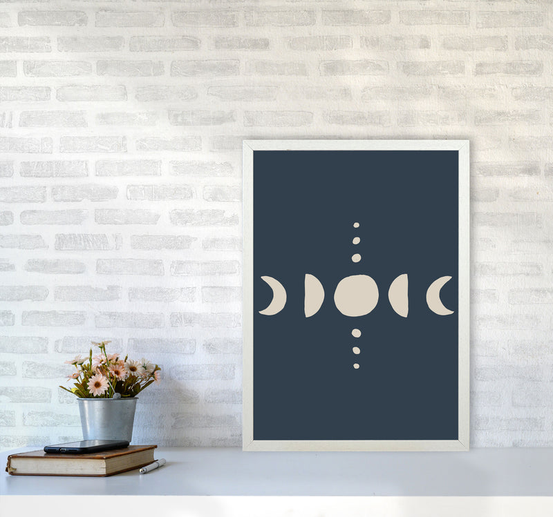 Moon Phases Beige Navy By Planeta444 A2 Oak Frame