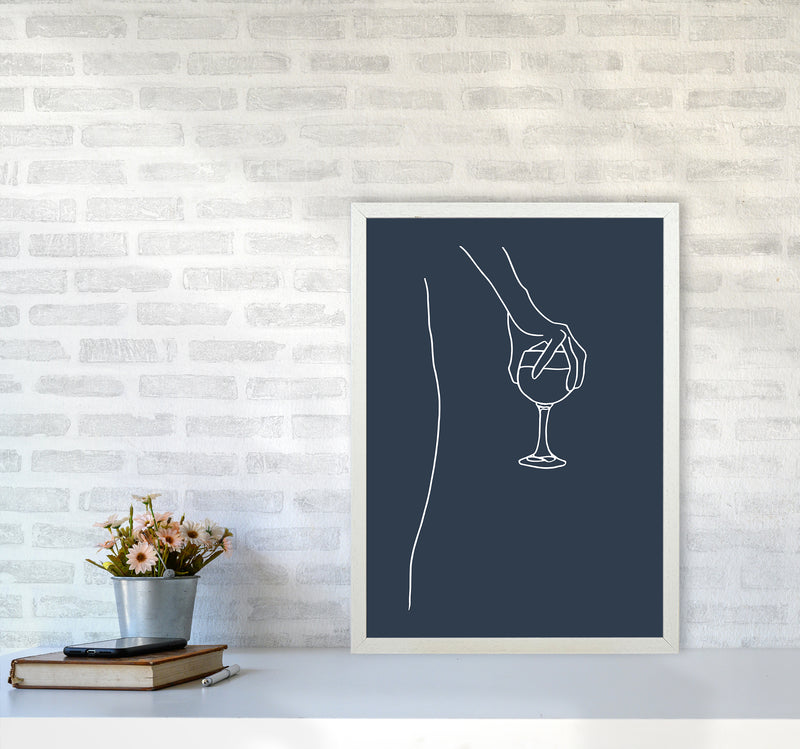 Hand Holding Wine Glass Navy Kitchen Art Print By Planeta444 A2 Oak Frame