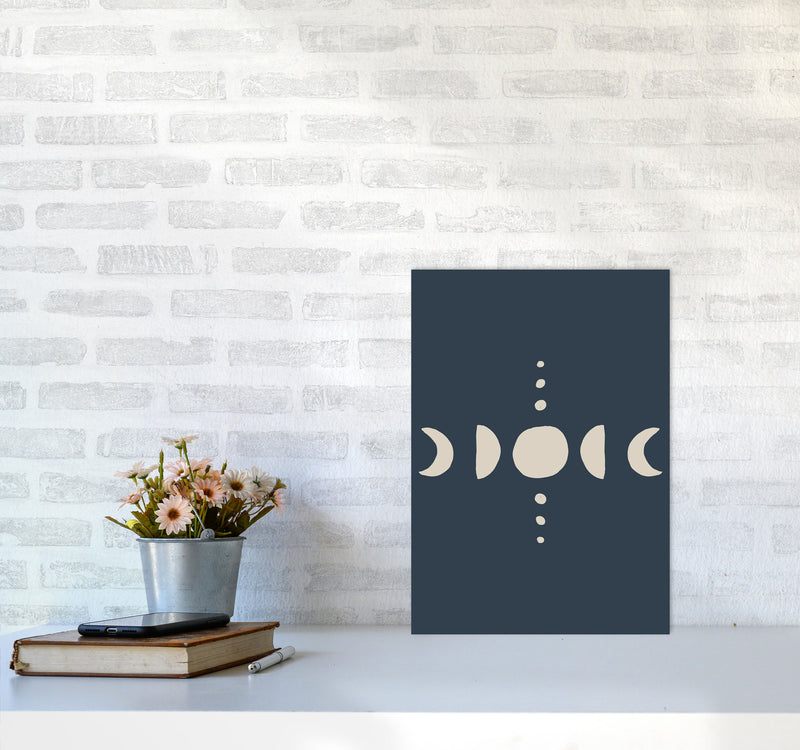 Moon Phases Beige Navy By Planeta444 A3 Black Frame