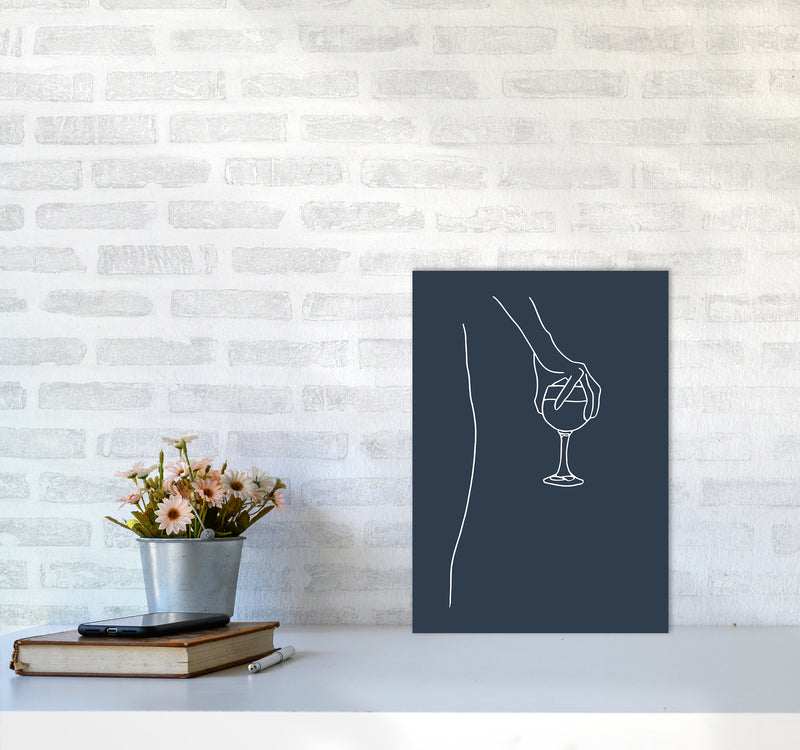 Hand Holding Wine Glass Navy Kitchen Art Print By Planeta444 A3 Black Frame