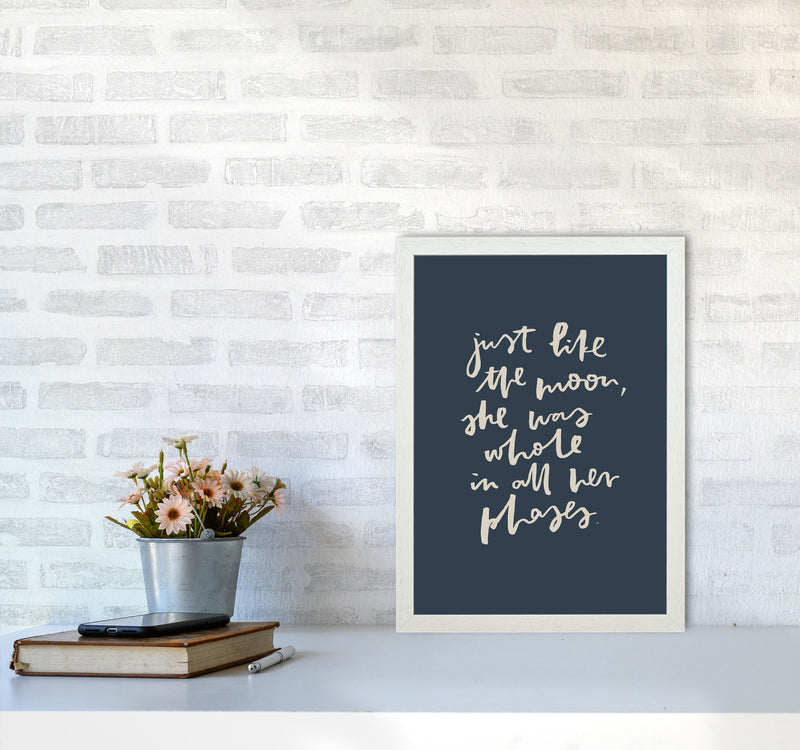 Just Like The Moon Lettering Navy By Planeta444 A3 Oak Frame