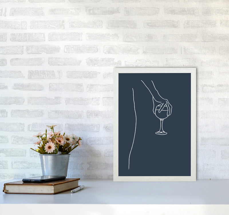 Hand Holding Wine Glass Navy Kitchen Art Print By Planeta444 A3 Oak Frame
