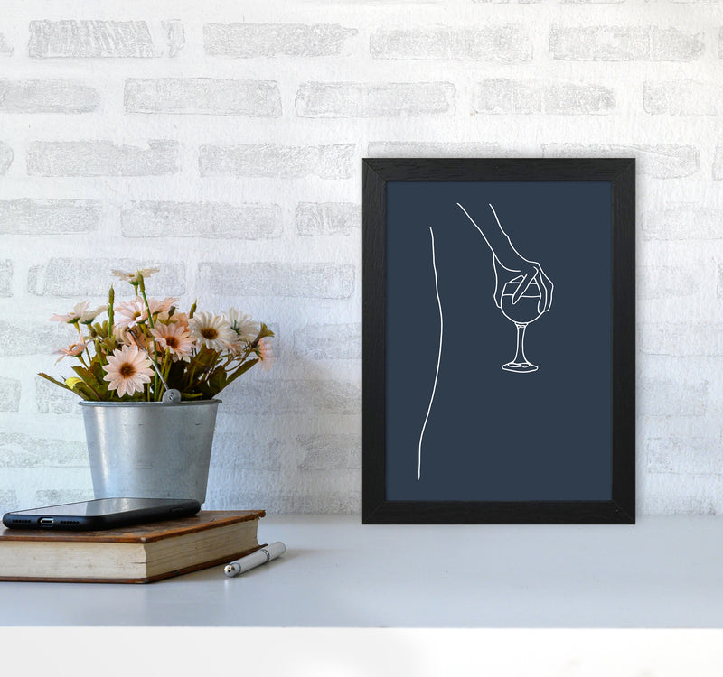 Hand Holding Wine Glass Navy Kitchen Art Print By Planeta444 A4 White Frame