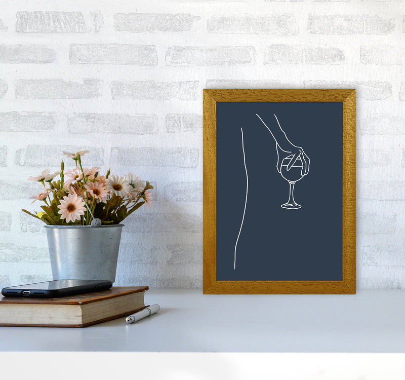 Hand Holding Wine Glass Navy Kitchen Art Print By Planeta444 A4 Print Only