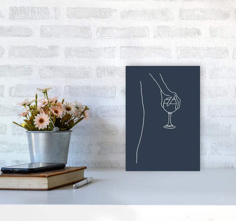 Hand Holding Wine Glass Navy Kitchen Art Print By Planeta444 A4 Black Frame