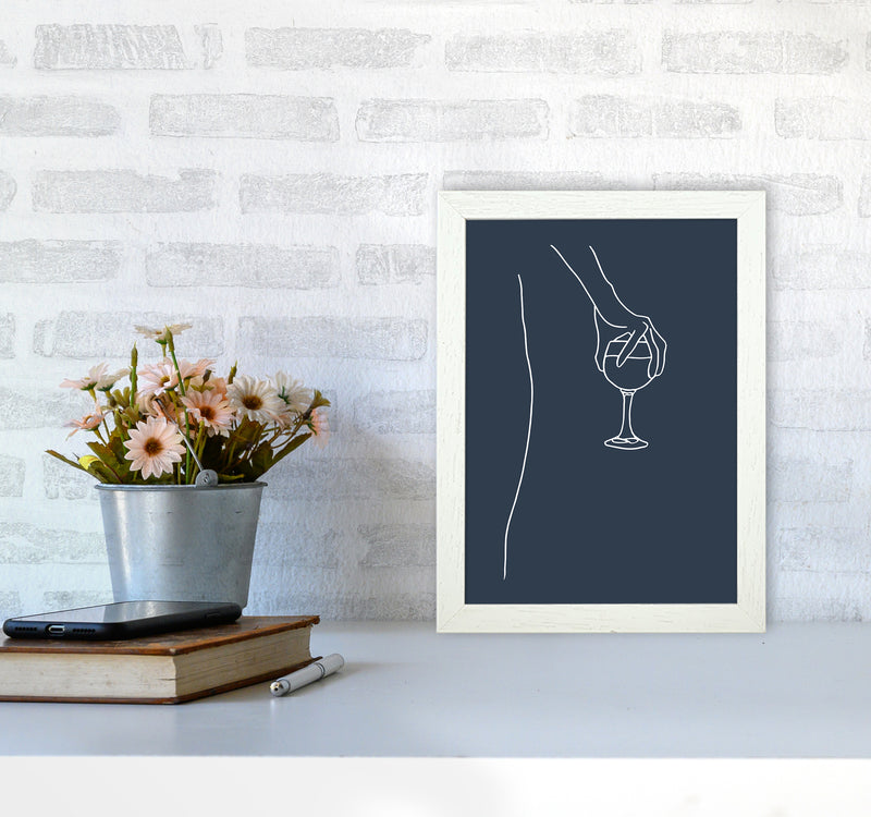 Hand Holding Wine Glass Navy Kitchen Art Print By Planeta444 A4 Oak Frame