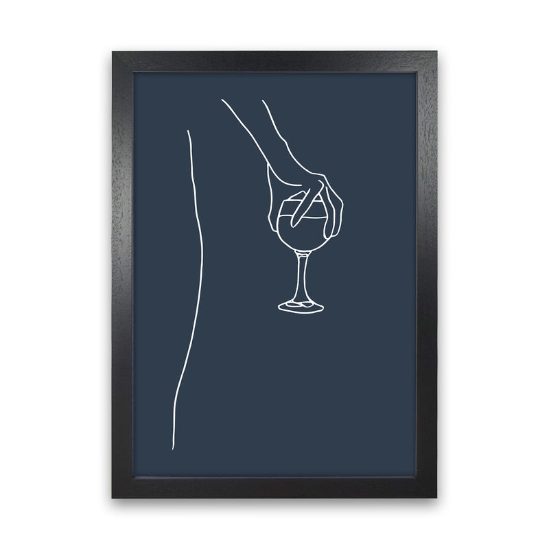 Hand Holding Wine Glass Navy Kitchen Art Print By Planeta444 Black Grain