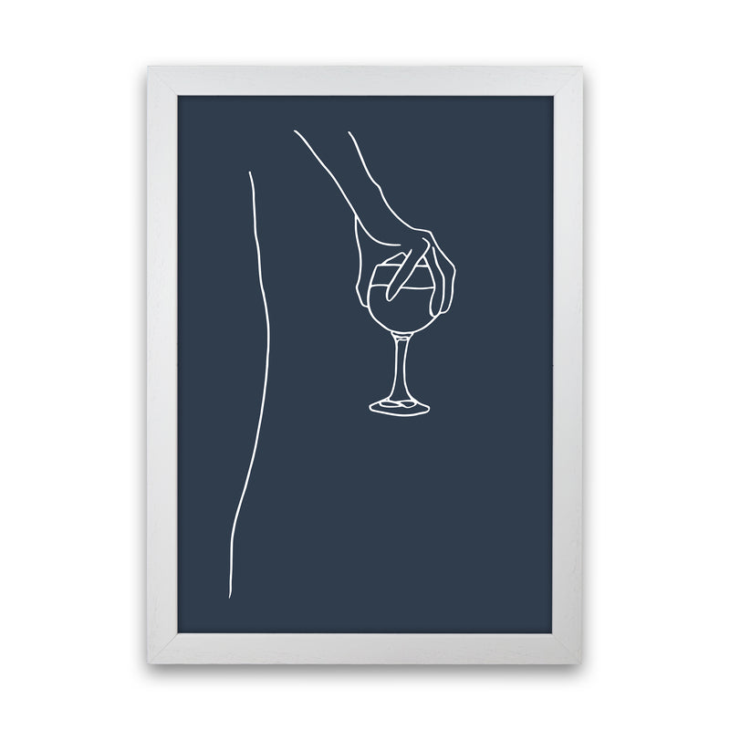 Hand Holding Wine Glass Navy Kitchen Art Print By Planeta444 White Grain