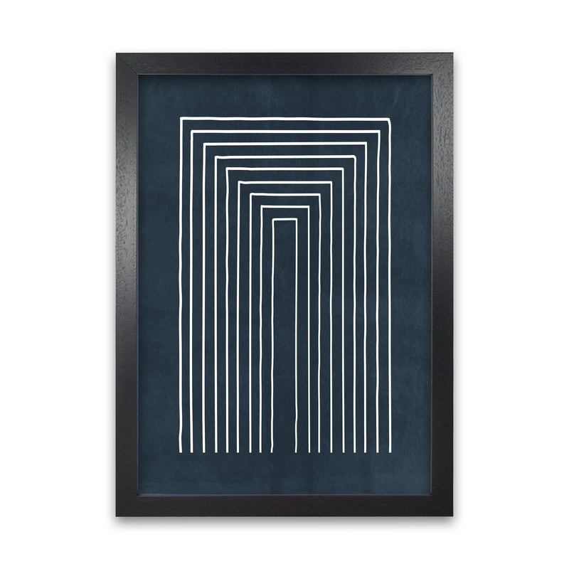 Lino Style Blue Geometric Lines A1 Black Grain Frame