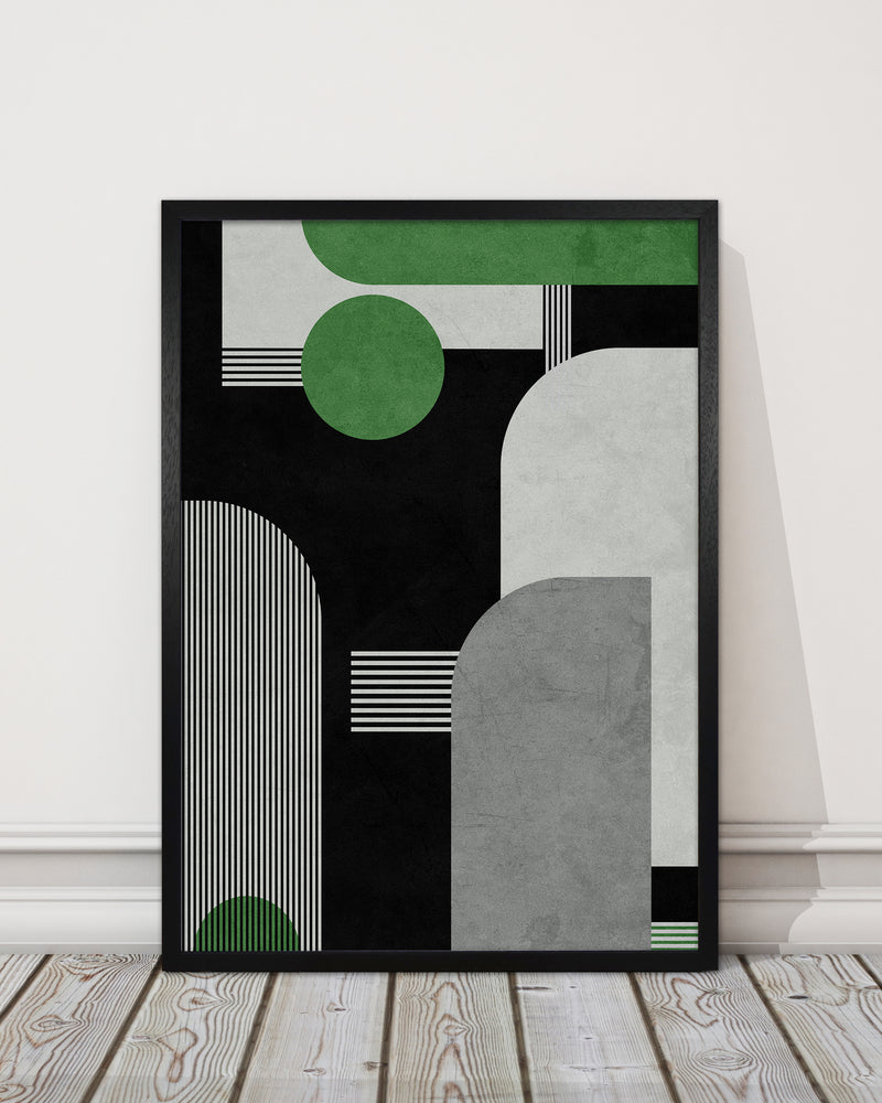 Mid Century Green Black Block Prints Set of 2 A