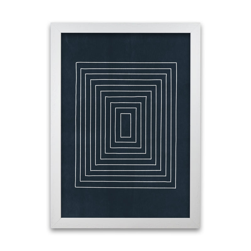 Lino Style Blue Geometric Squares A1 White Grain Frame