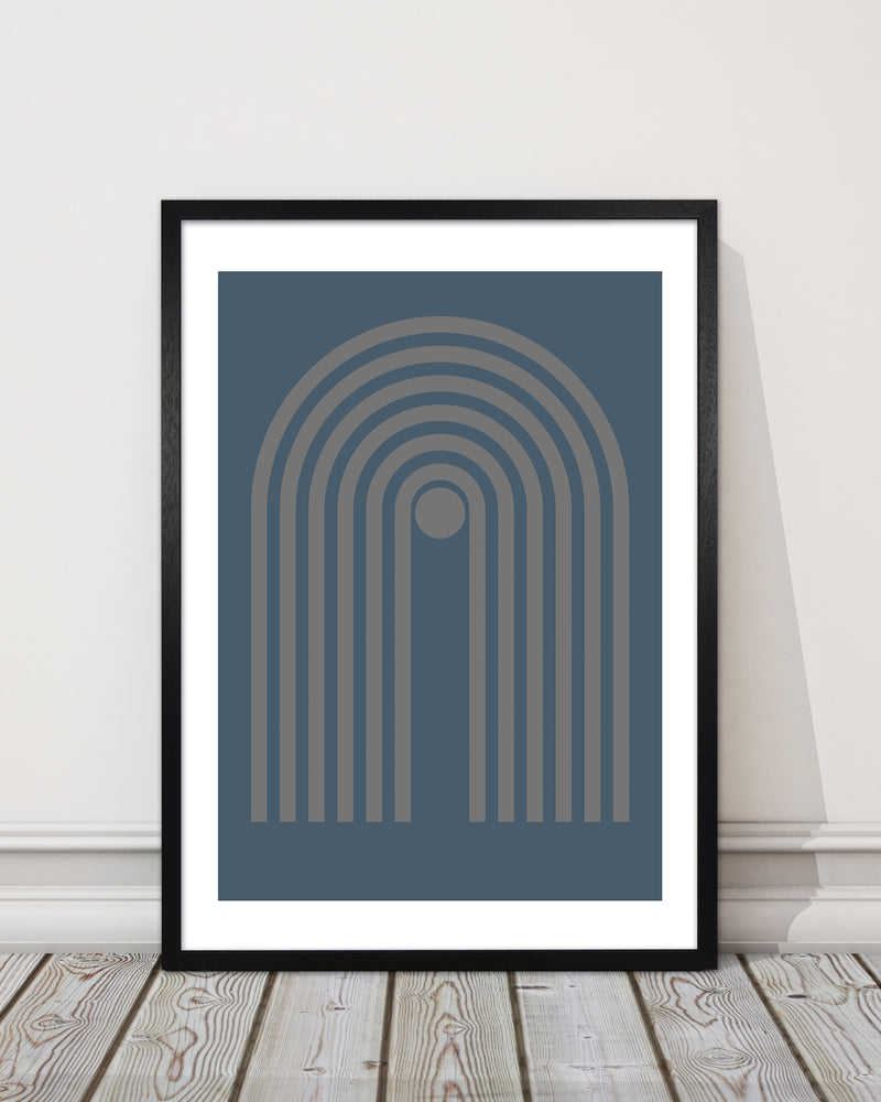 Mid Century Grey and Blue Wall Art Prints A