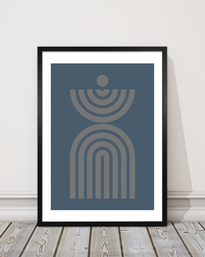 Mid Century Grey and Blue Wall Art Prints C