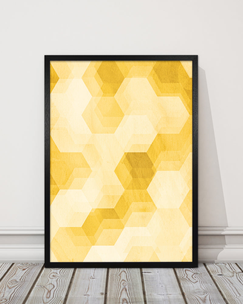 Set of 2 Yellow Hexagon Abstract Print A