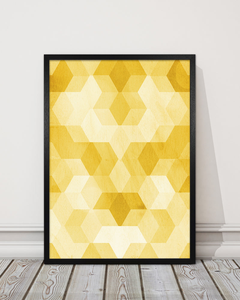 Set of 2 Yellow Hexagon Abstract Print B