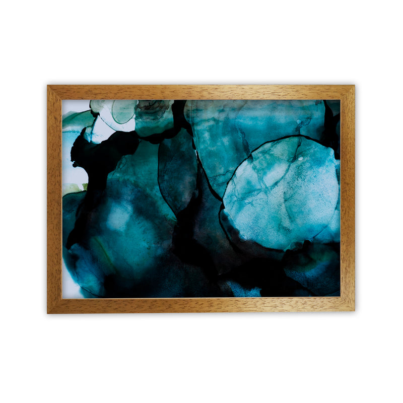 Dark Blue Watercolor Original  A1 Honey Oak Frame