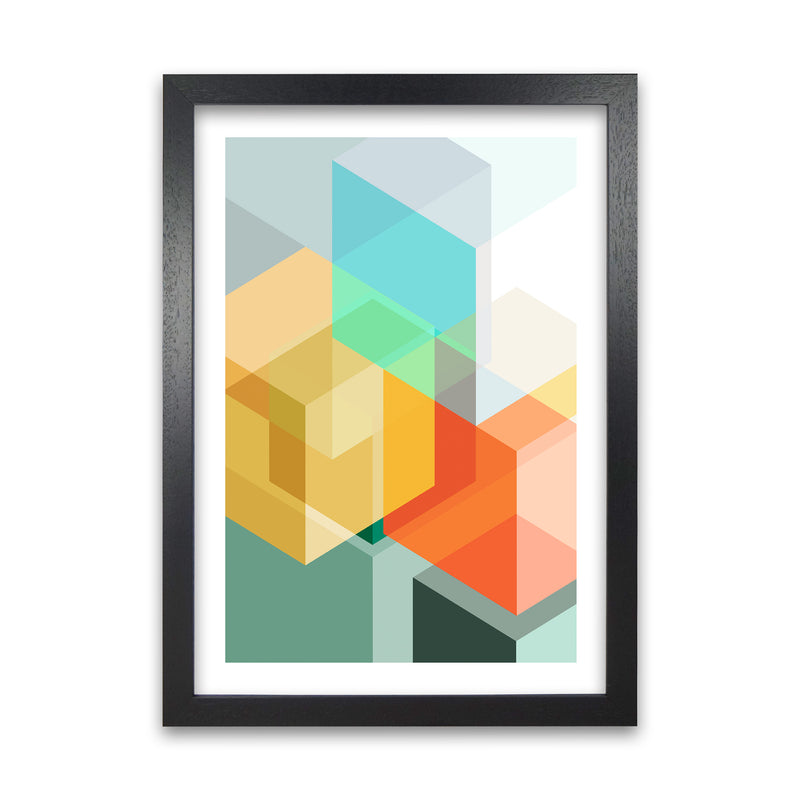 Abstract Colourful Cubes Original  A1 Black Grain Frame