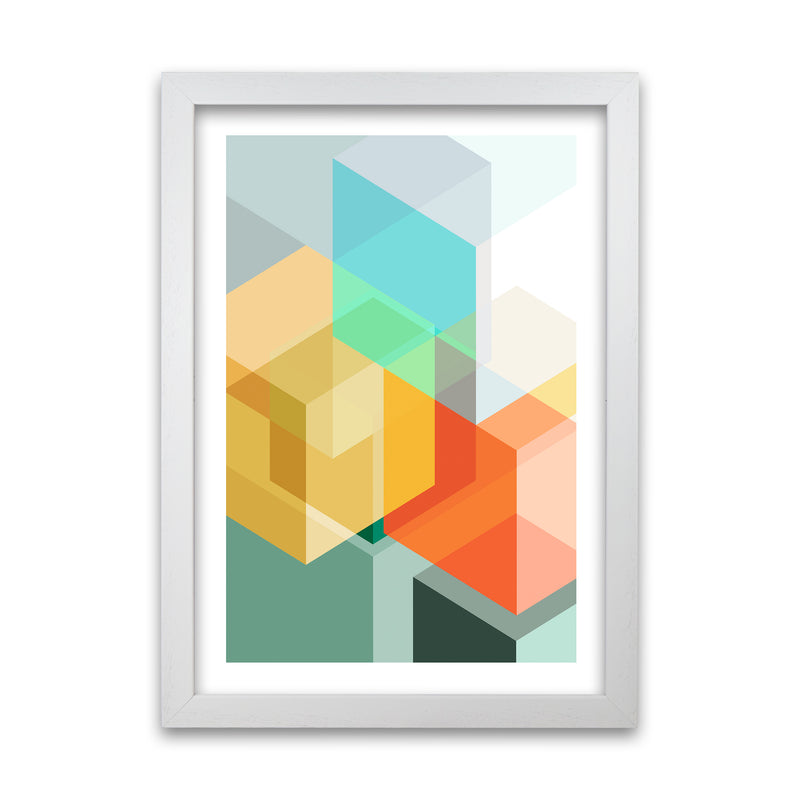 Abstract Colourful Cubes Original  A1 White Grain Frame