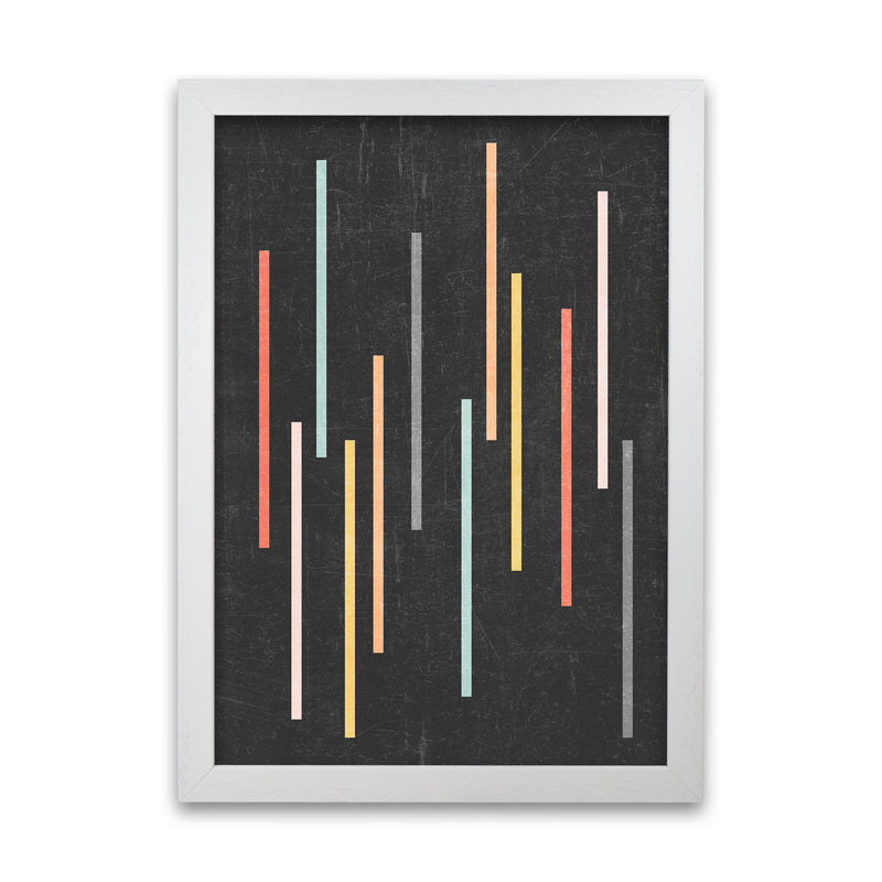 Colorful Lines on Black Grunge A1 White Grain Frame