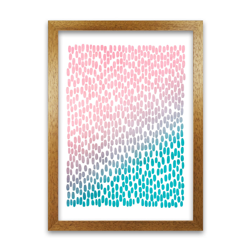 Pink and Blue Abstract Dots A1 Honey Oak Frame