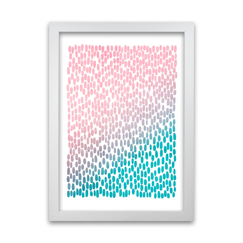 Pink and Blue Abstract Dots A1 White Grain Frame
