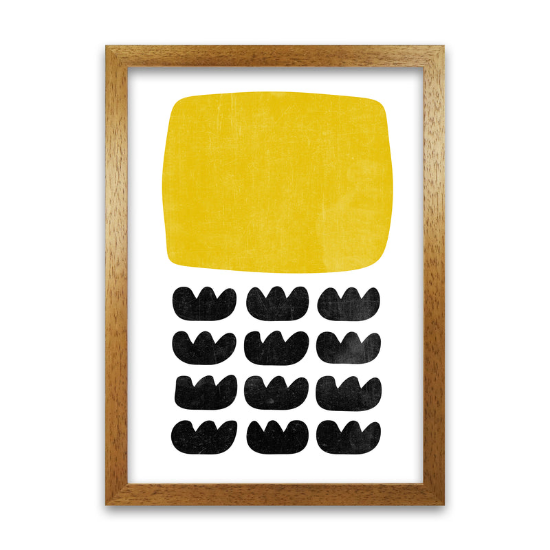 Yellow and Black Abstract Original A1 Honey Oak Frame