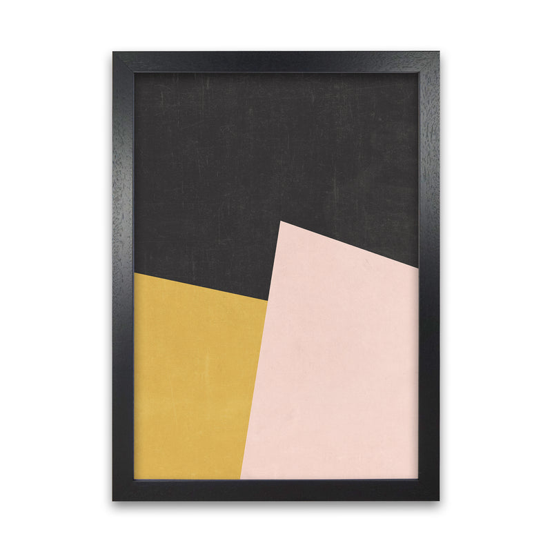 Yellow Pink and Black Abstract A1 Black Grain Frame