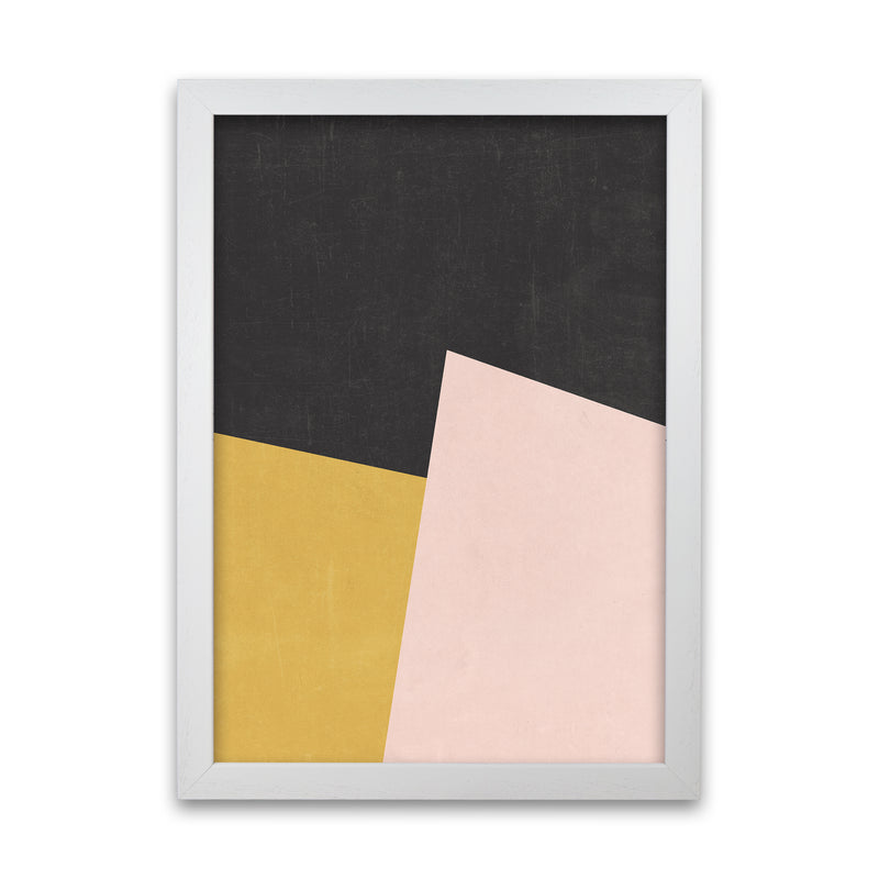 Yellow Pink and Black Abstract A1 White Grain Frame
