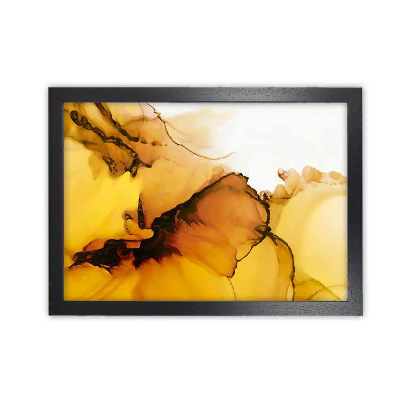 Yellow Watercolor Abstract Original  A1 Black Grain Frame