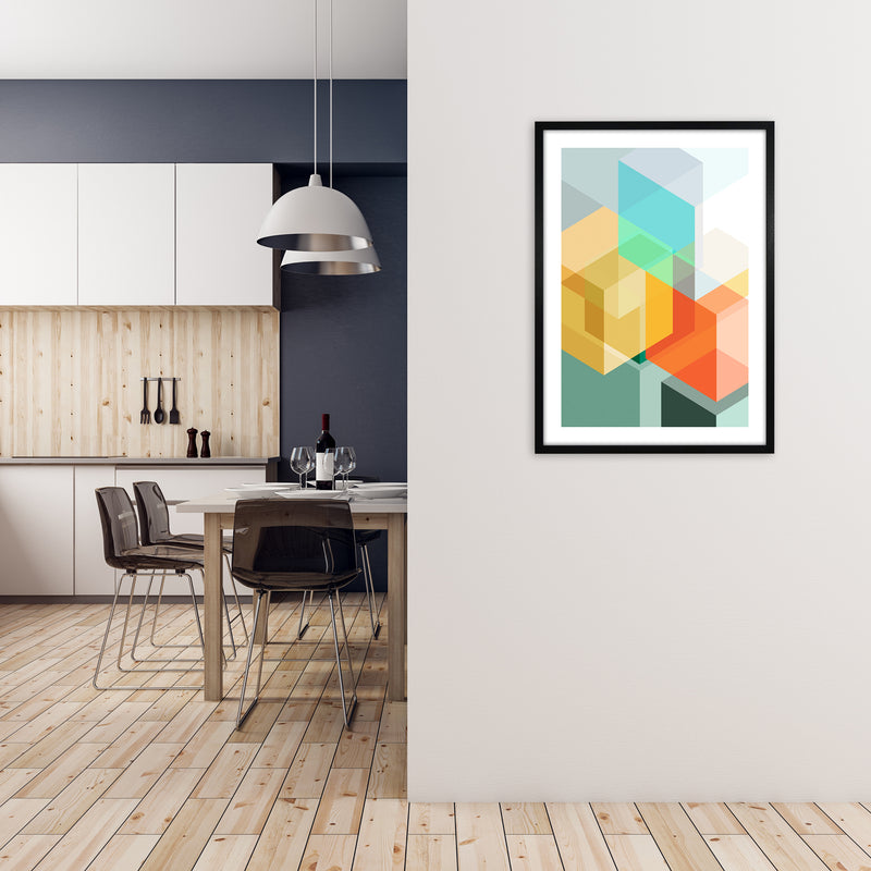 Abstract Colourful Cubes Original A1 White Frame