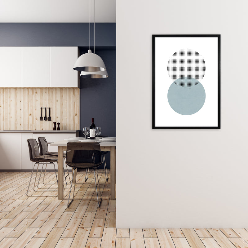Blue and Black Abstract Circles A1 White Frame