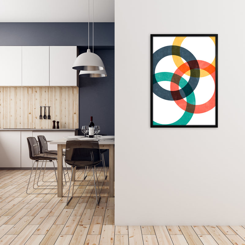 Multicolor Geometric Circles Wall Art A1 White Frame