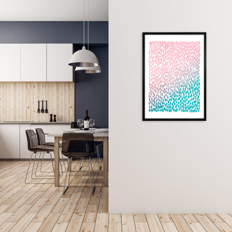 Pink and Blue Abstract Dots A1 White Frame