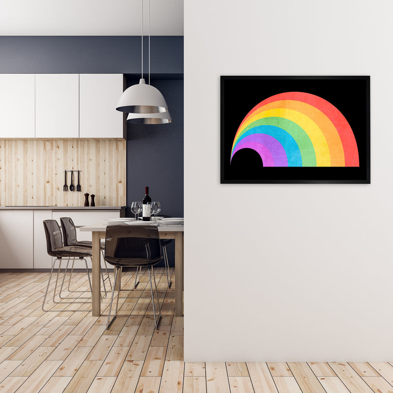Rainbow and Black Horizontal Wall A1 White Frame
