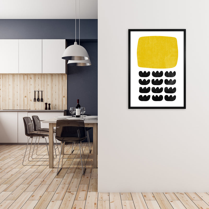 Yellow and Black Abstract Original A1 White Frame
