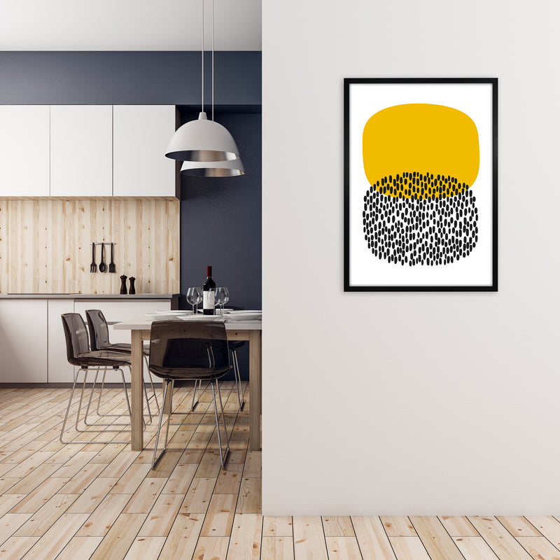 Yellow and Black Dots Original A1 White Frame