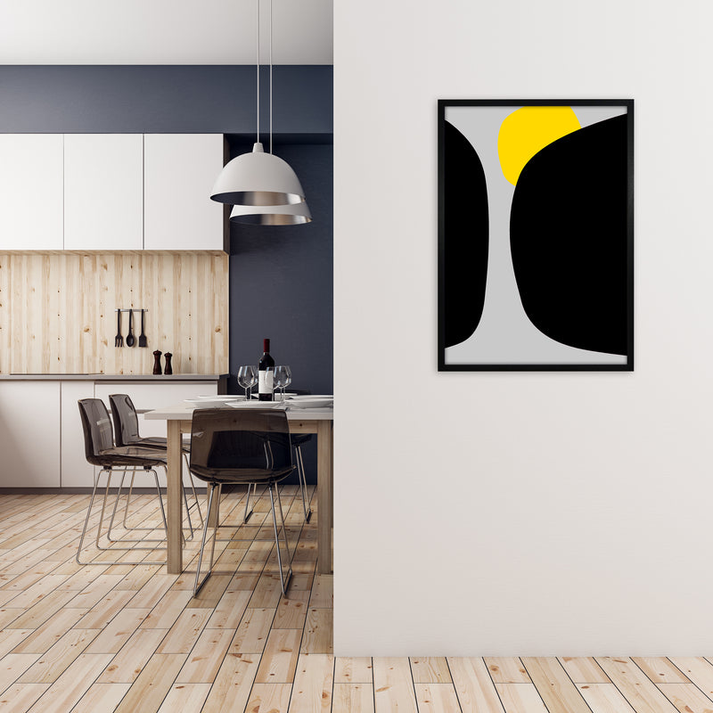 Abstract Black Shapes with Yellow Original B Art Print by Print Punk Studio A1 White Frame