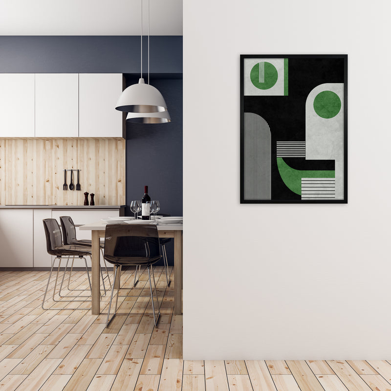 Mid Century Green Black Block Prints Set of 2 B A1 White Frame