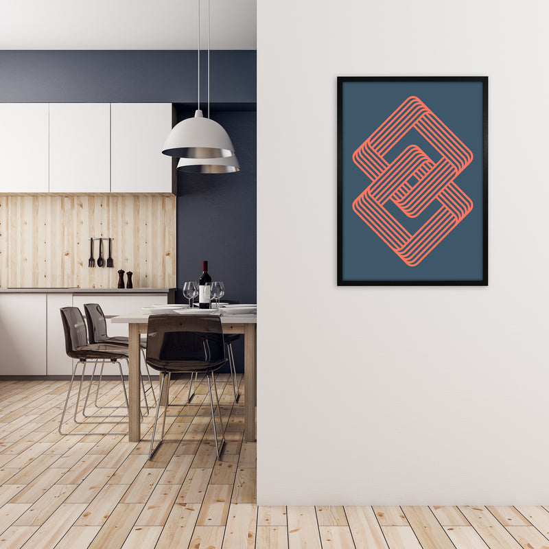 Blue and Red Geometric Wall Art Print A A1 White Frame