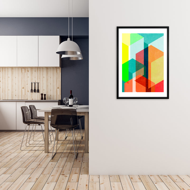 Bright Colourful Abstract Print B A1 White Frame