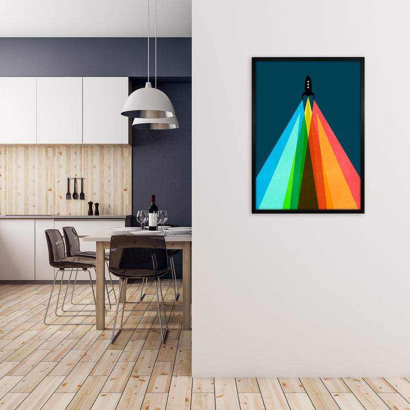 Rainbow and Navy Rocket A A1 White Frame